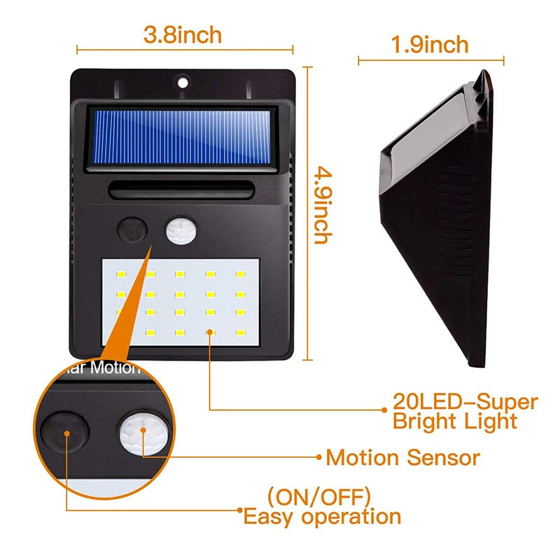 Luminária Solar com Sensor Automático de Presença 20LED