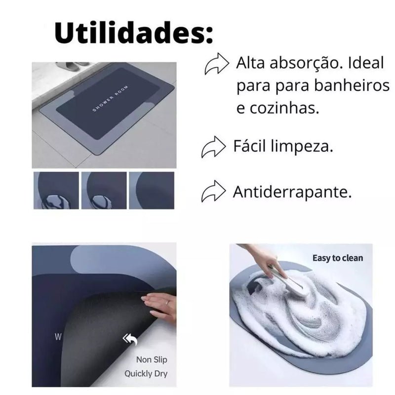 Tapete Banheiro Antiderrapante Absorvente de Secagem Rápida