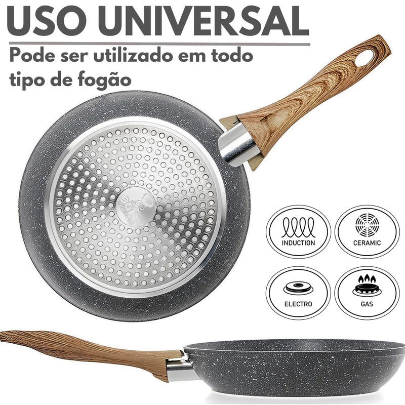 Frigideira Antiaderente de Alumínio Revestimento Cerâmico Premium 24cm Funda Cabo Madeira Não Gruda