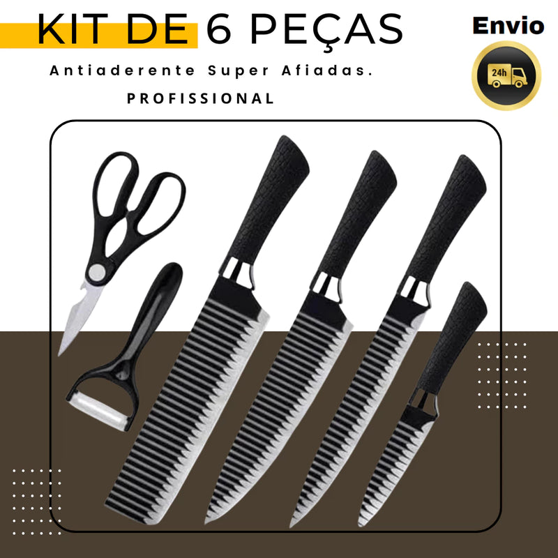 Kit Facas 6 Peças de Churrasco e Cozinha Antiaderente