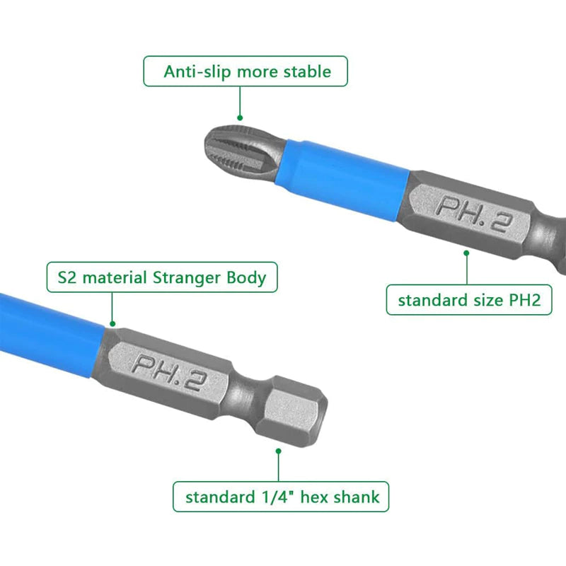 Jogo de Bits Magnético Não Deslizante Cabeça Phillips 6,35mm 1/4 Ferramenta de Alimentação Manual
